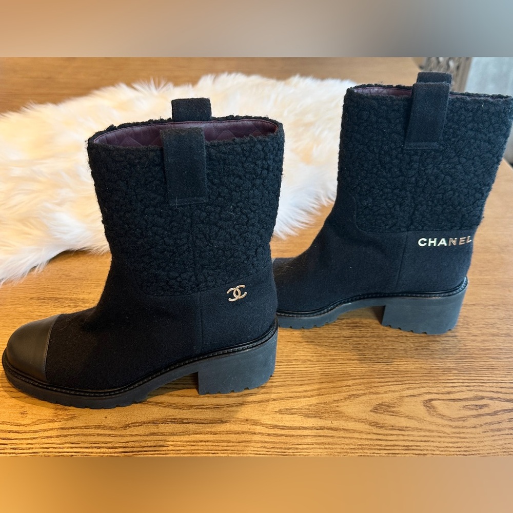 CHANEL Brand New Black Shearling Boots